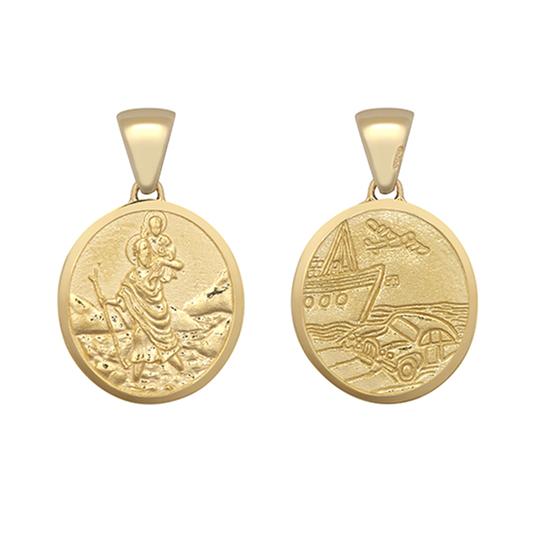 9ct YG St Christopher Double-Sided Medallion Pendant