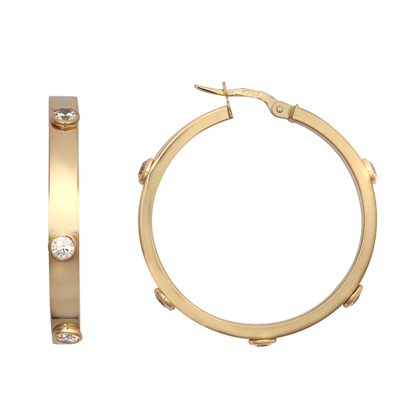 9ct YG Cz Hoop Earrings