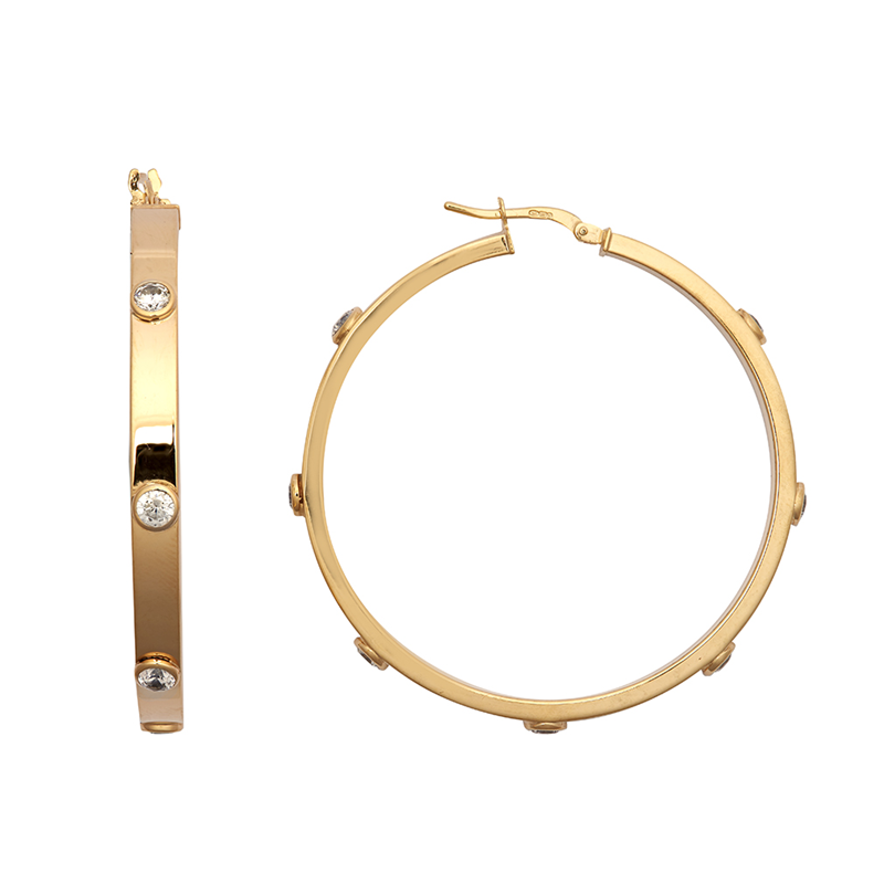 9ct YG Cz Hoop Earrings