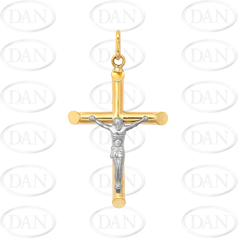 9ct YG & WG Gold Plain Hollow Crucifix Cross Pendant