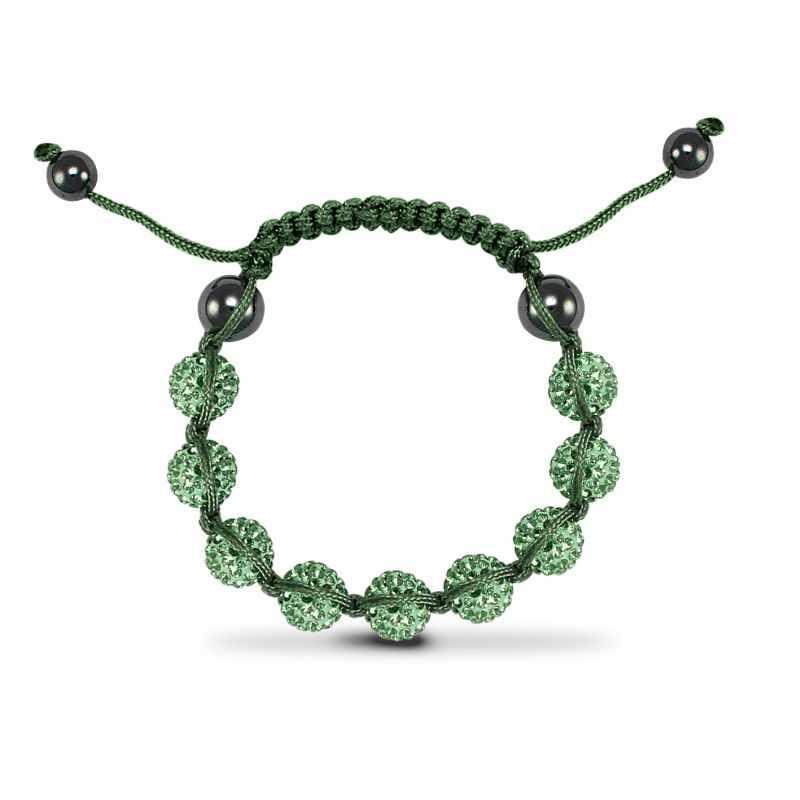 10mm Unisex Green Crystal Ball & Green String Bracelet