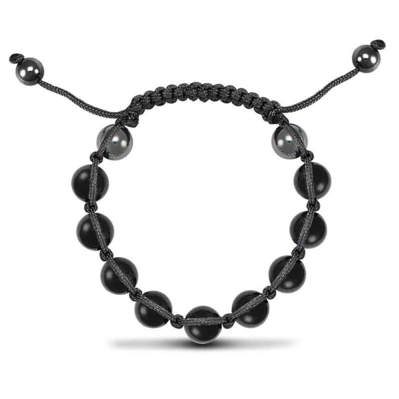 10mm Unisex Black Agate Ball Bracelet