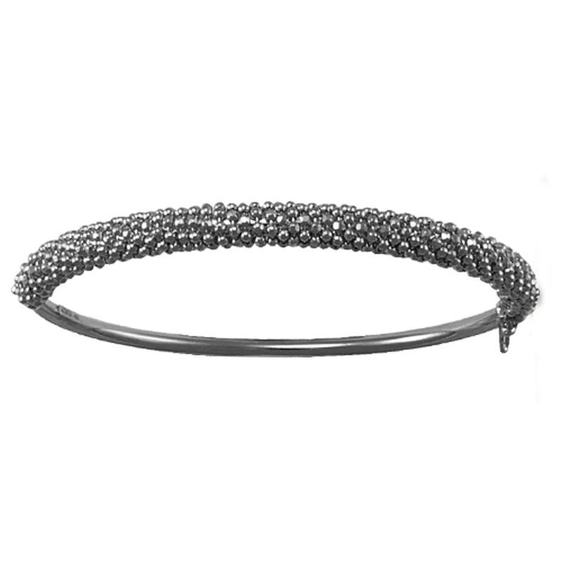 Sterling Silver Disco Bead Bangle - Black Plated