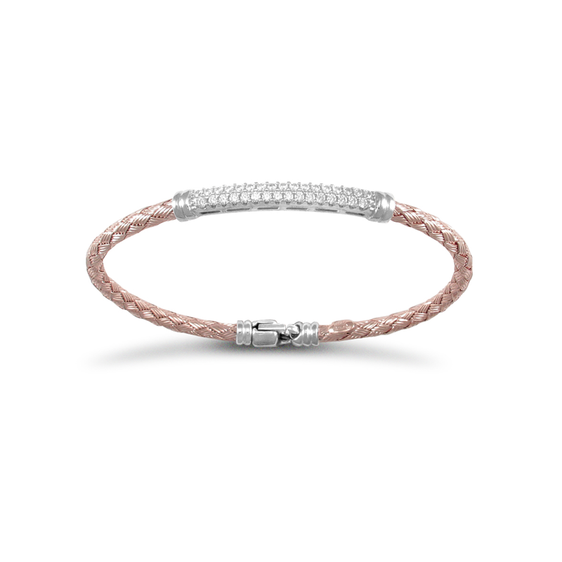 Rose Thin Woven Bracelet Cz Block 925