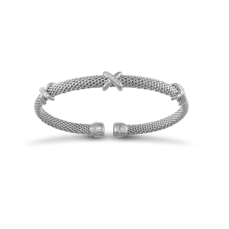 Mesh Cz Kisses Silver Bracelet