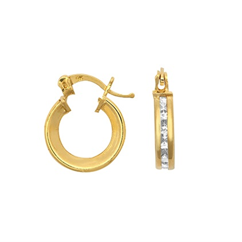 9ct Yellow Gold CZ Channel Set Hoop Earrings 8mm