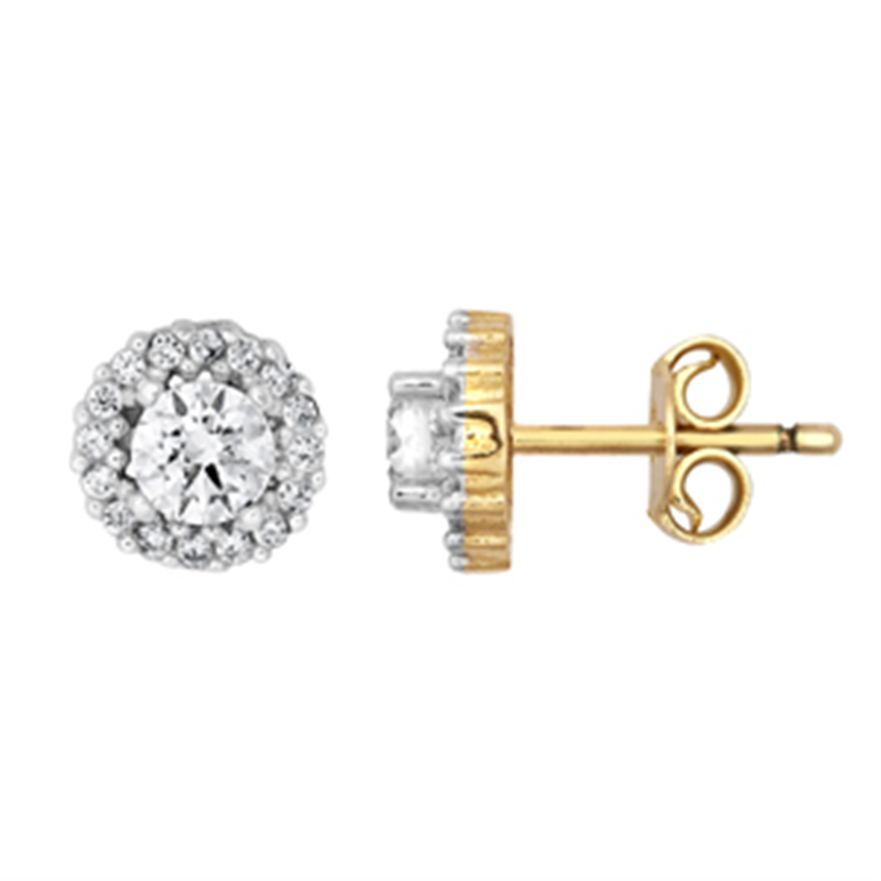 9ct YG Cz Cluster Stud Earrings