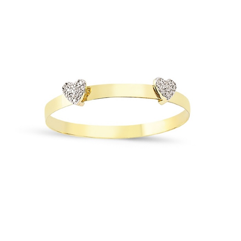 9ct YG Cz Double Heart Expandable Baby Bangle