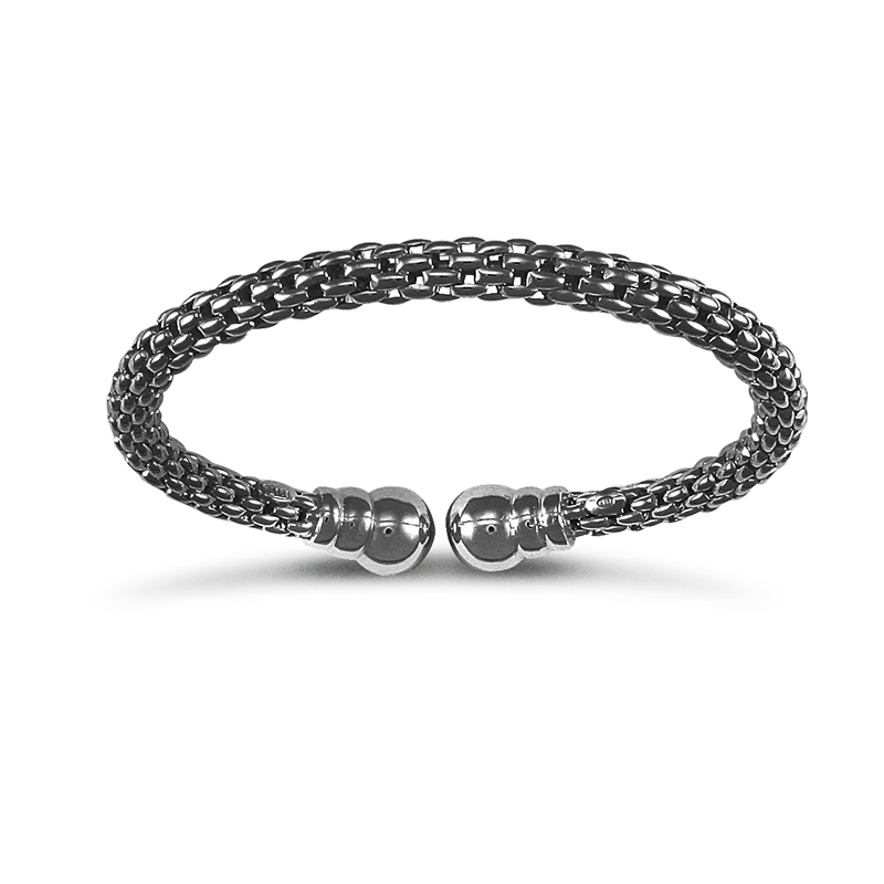 Black Rhodium Plated Silver Mesh Torque Style Bangle