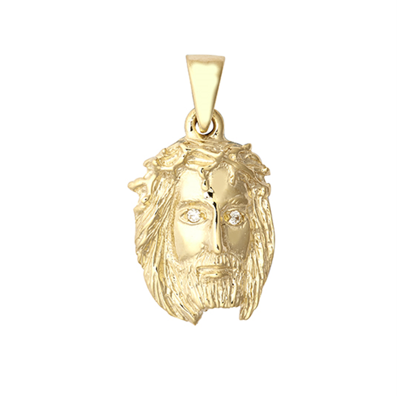 9ct YG Cz Jesus Head Pendant