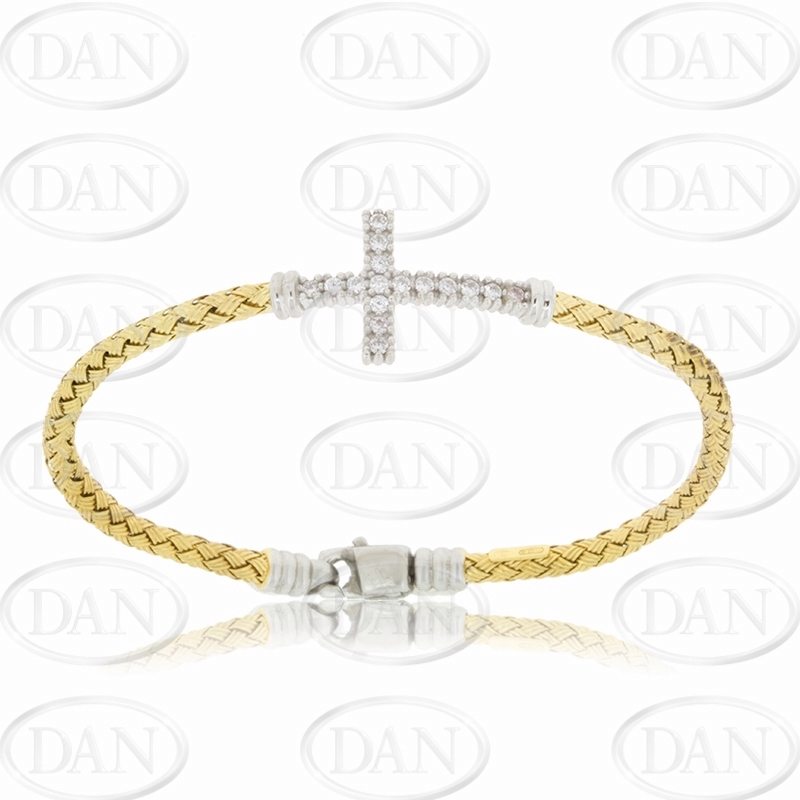 Cz Silver Cross Weave Bangle