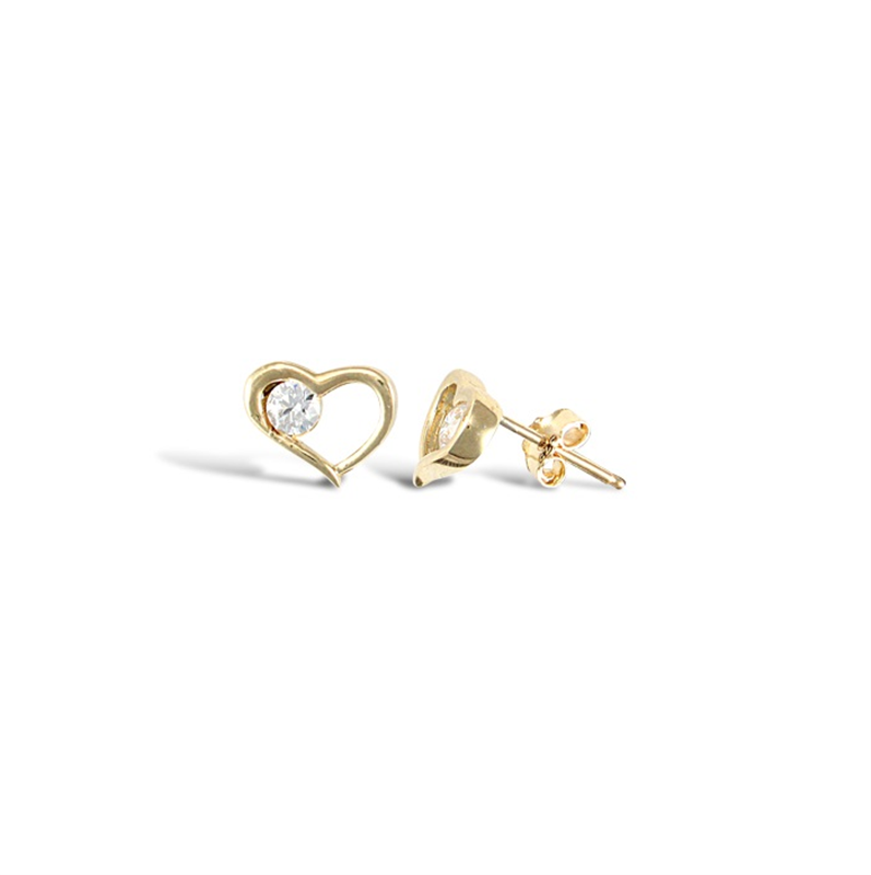 9ct Yellow Gold Single Cz in Heart Earrings
