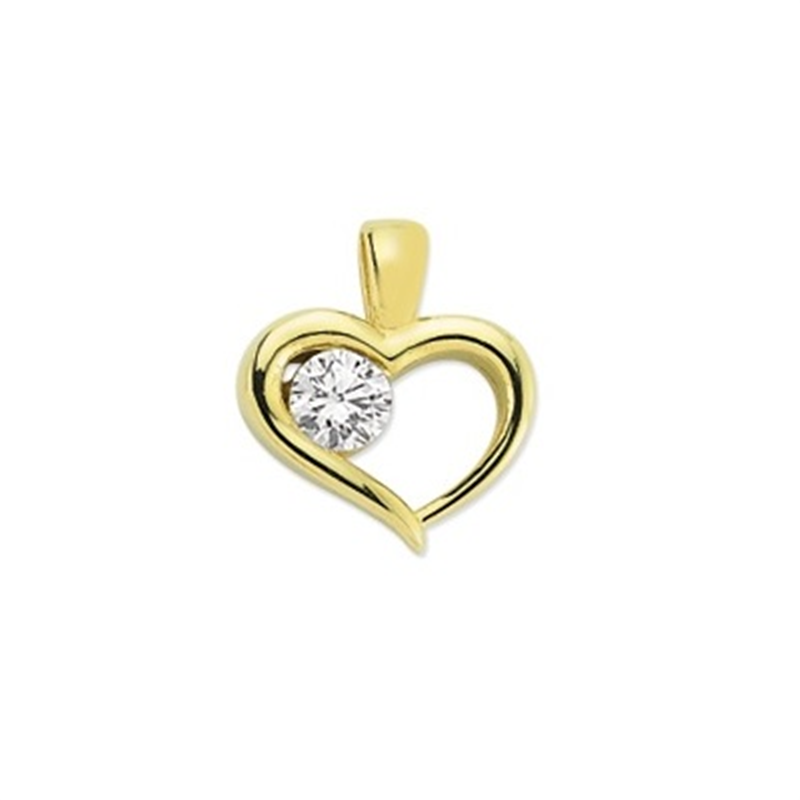 9ct Yellow Gold Single Cz In Heart Pendant