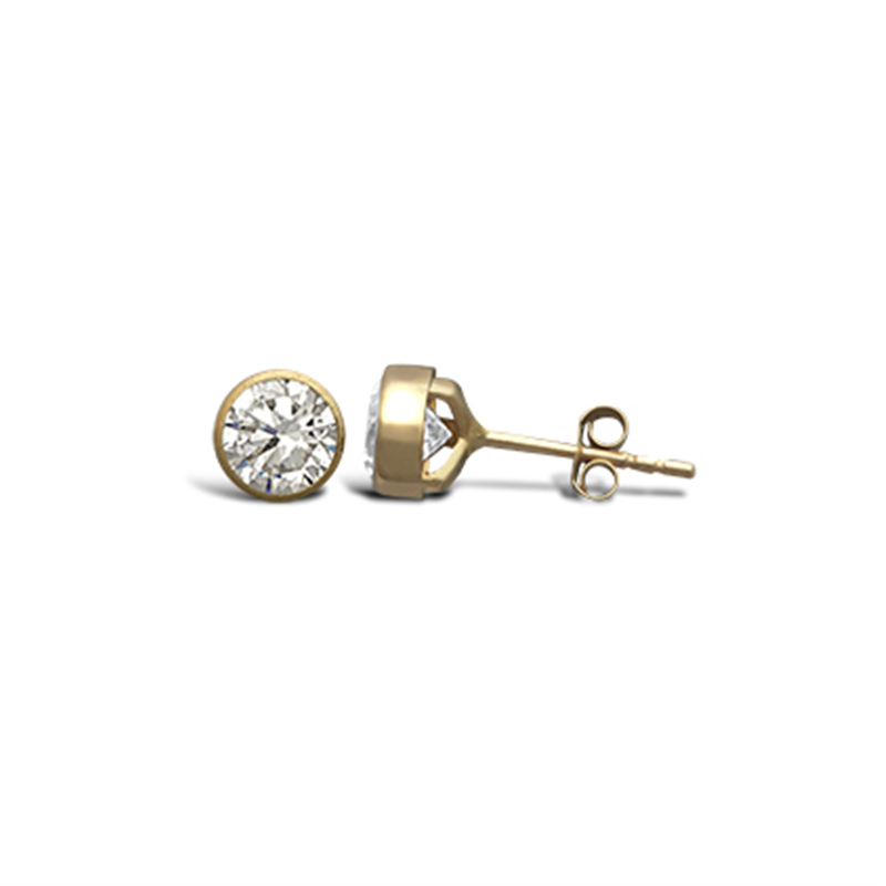 9ct YG 5mm Cz Rub over Stud Earrings