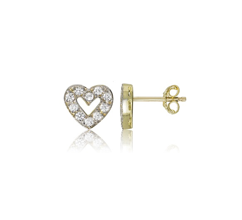 9ct YG Cz Open Heart Stud Earrings