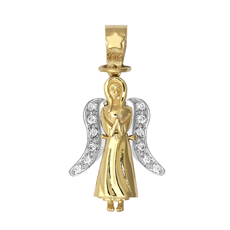 9ct YG Cz Moveable Angel Pendant