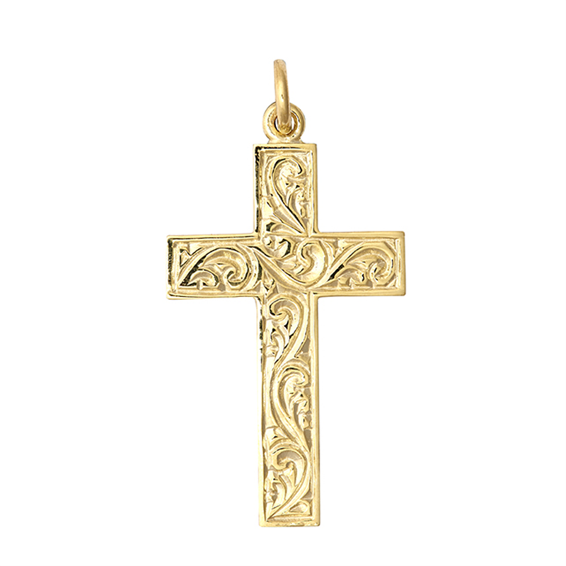 9ct YG Engraved Cross