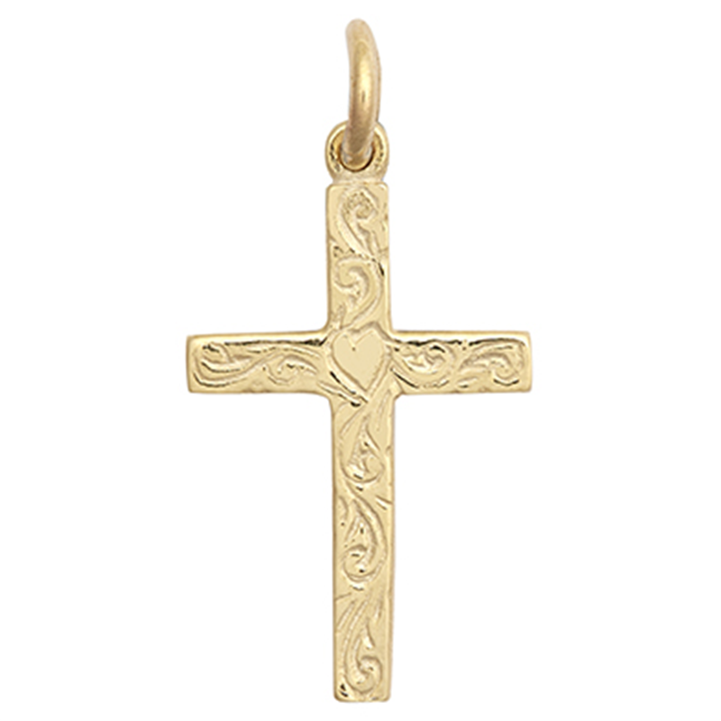 9ct YG Engraved Cross