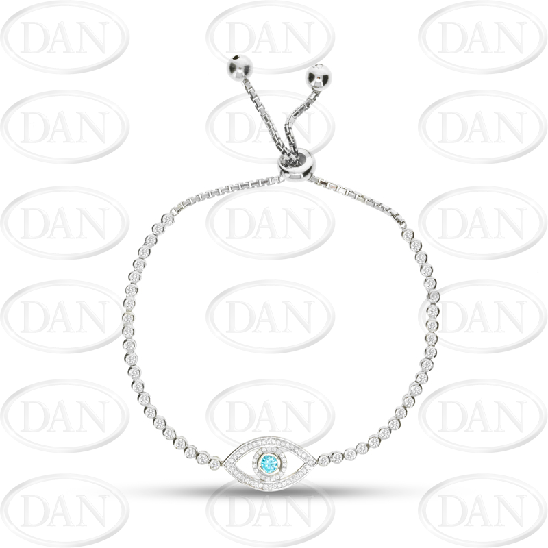 Sterling Silver CZ Evil Eye Bracelet