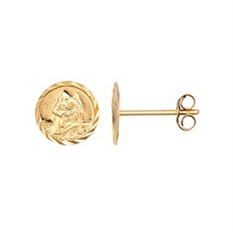9ct YG St. Christopher Stud Earrings