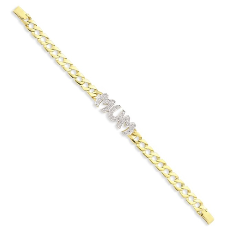 9ct YG Cz Mum Cast Bracelet