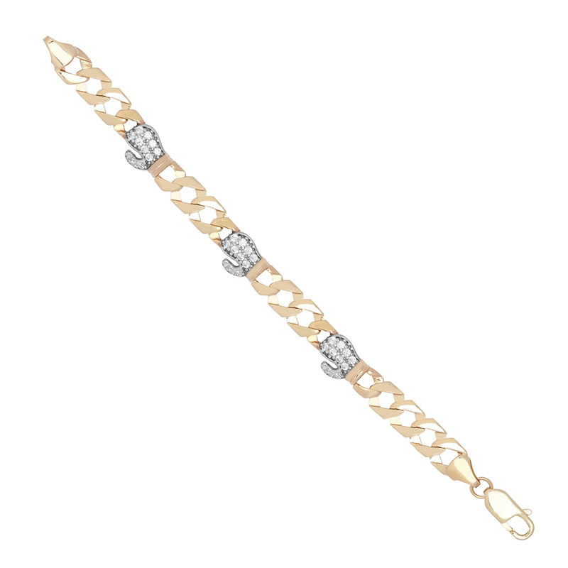 9ct YG Kids CZ Boxing Glove & Cast Curb Bracelet