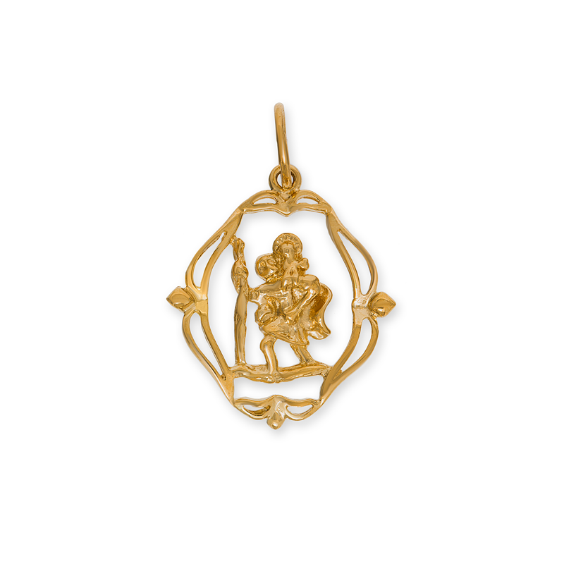 9ct Yellow Gold St Christopher Medallion Pendant in Gold Band