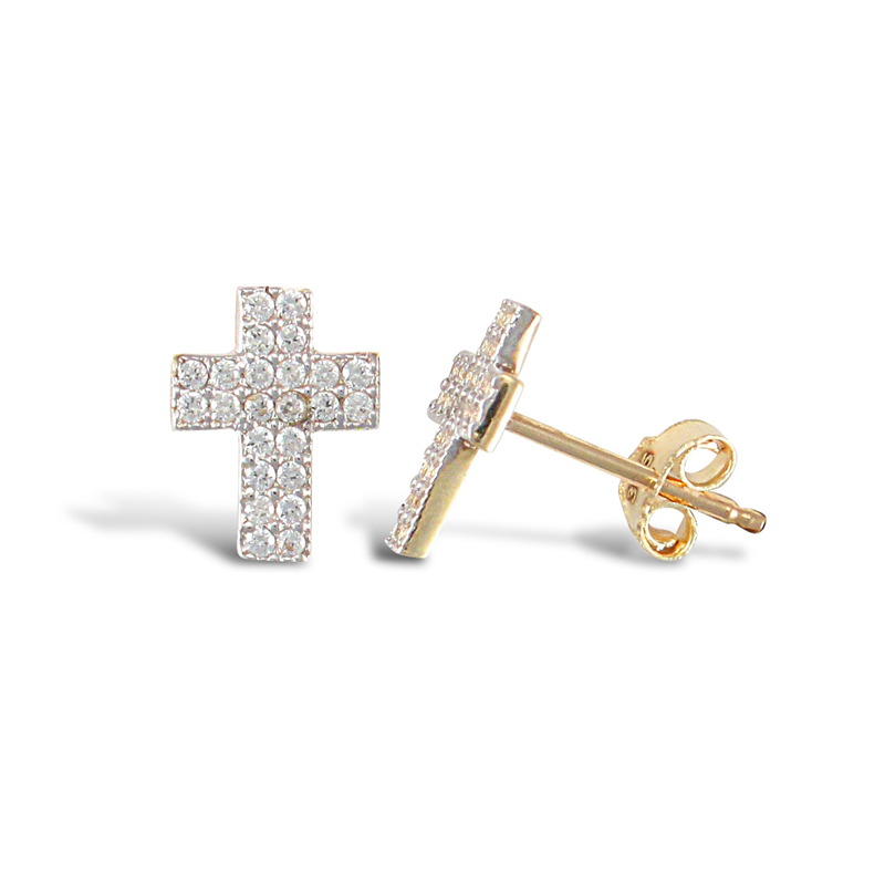 9ct YG CZ Cross Stud Earrings