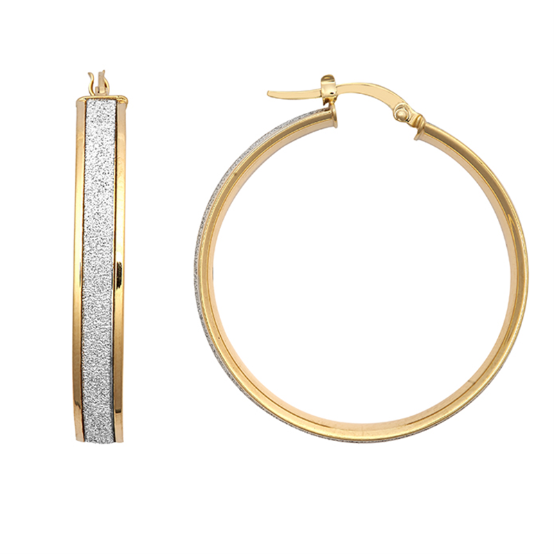 9ct YG Glitter 30mm Hoop Earrings