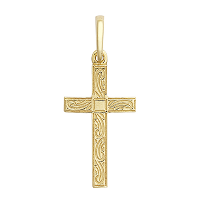 9ct Yellow Gold Patterned Cross Pendant