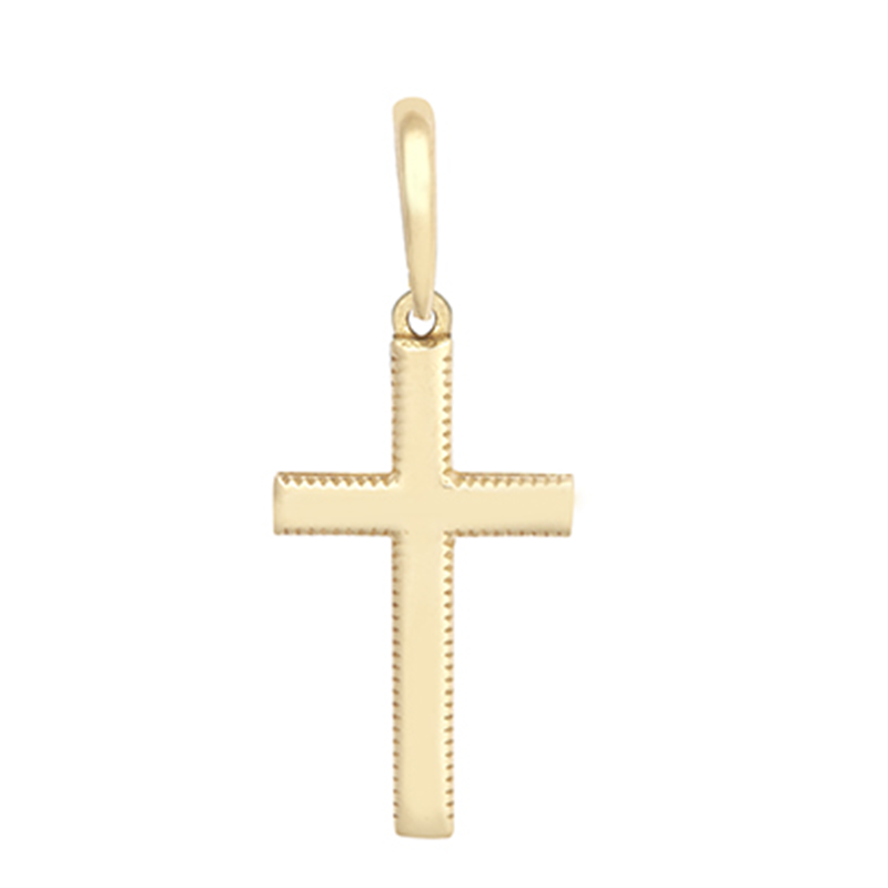 9ct YG Patterned Edge Cross Pendant