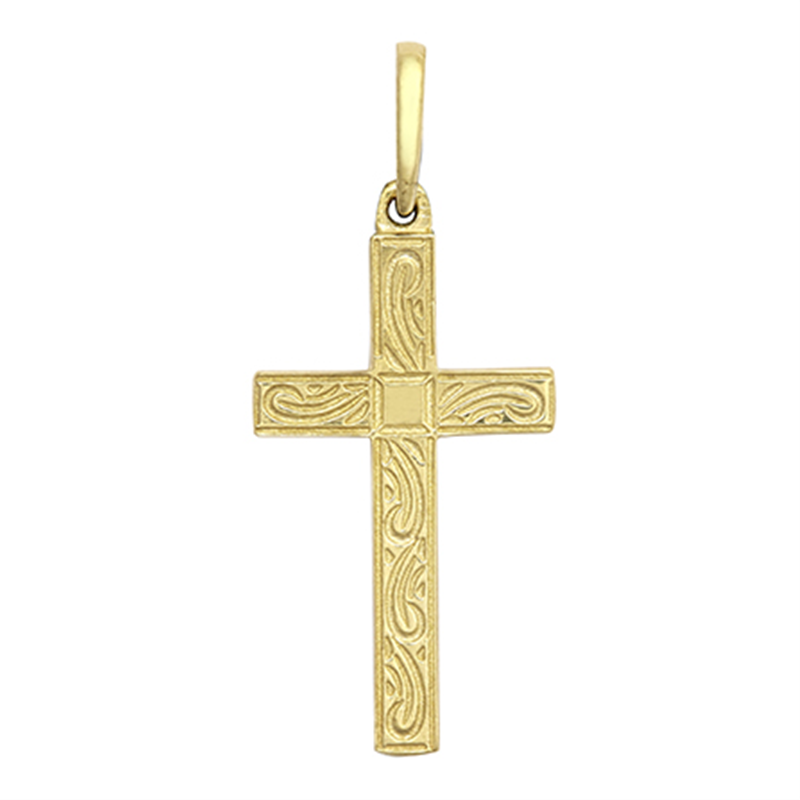 9ct Yellow Gold Patterned Cross Pendant