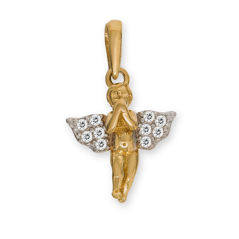 9ct Yellow Gold Angel Pendant with CZ Wings