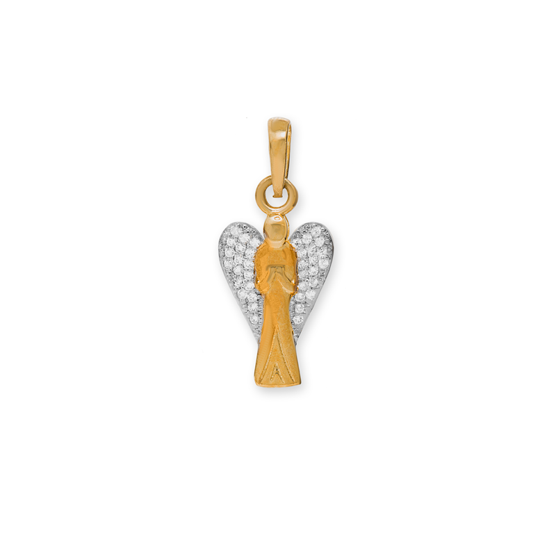 9ct YG Flat Angel Pendant with Cz Wings