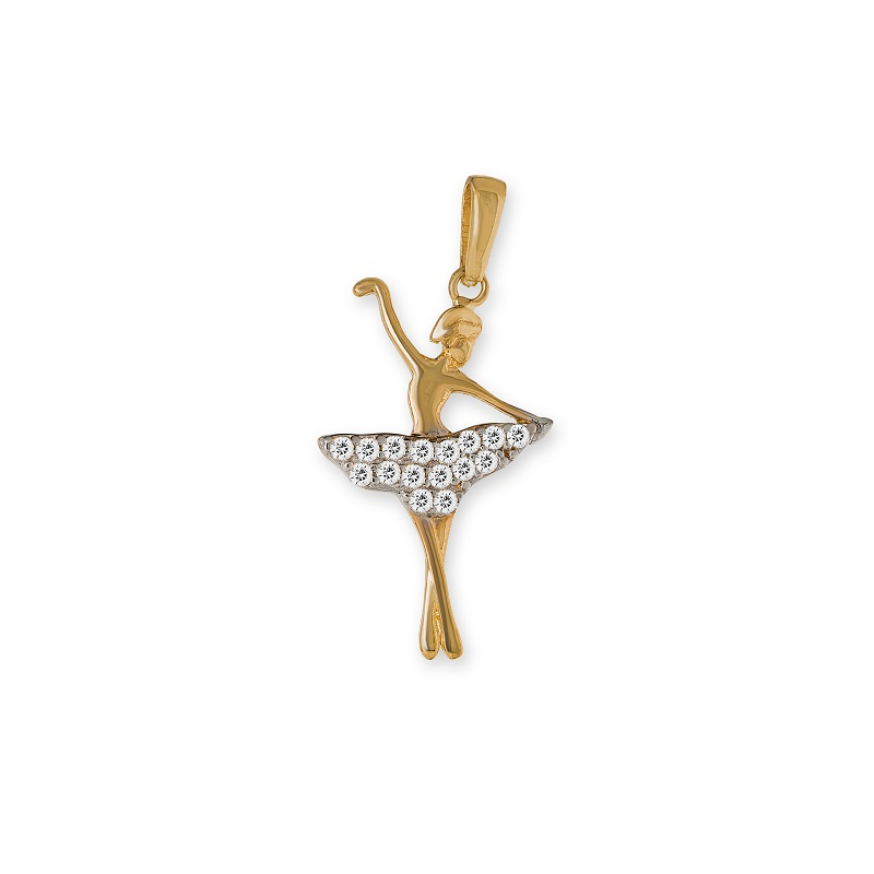 9ct YG Ballerina Pendant With Cz Tutu Skirt