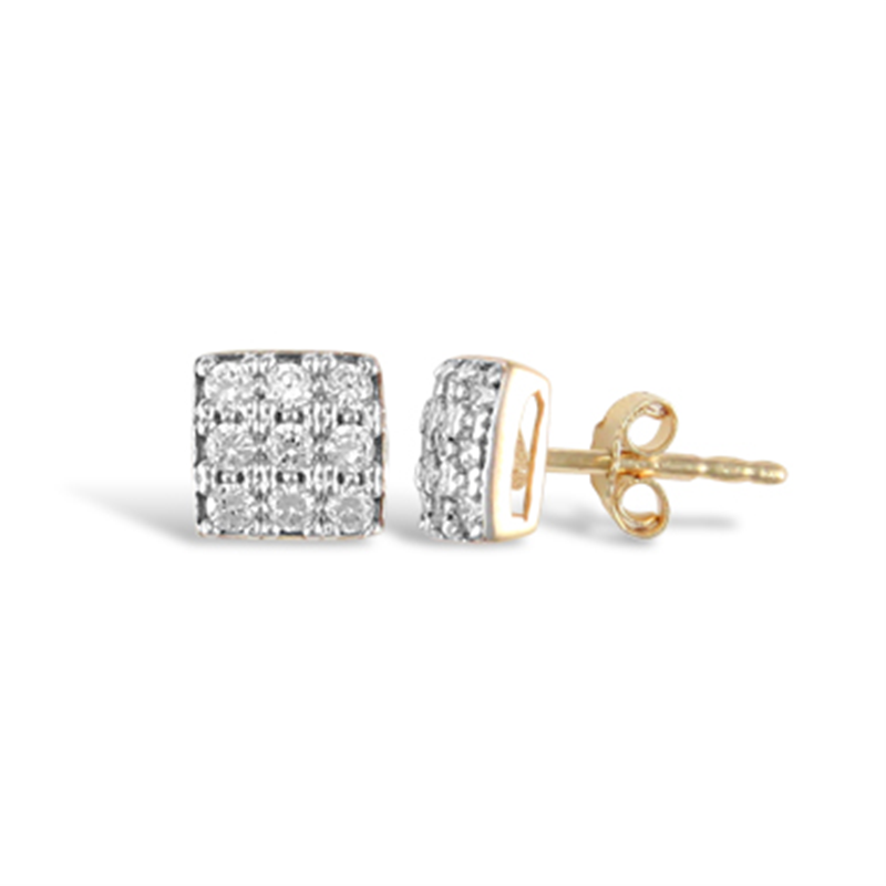 9ct Yellow Gold CZ Square Stud Earrings