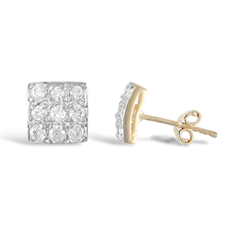 9ct Yellow Gold CZ Square Stud Earrings