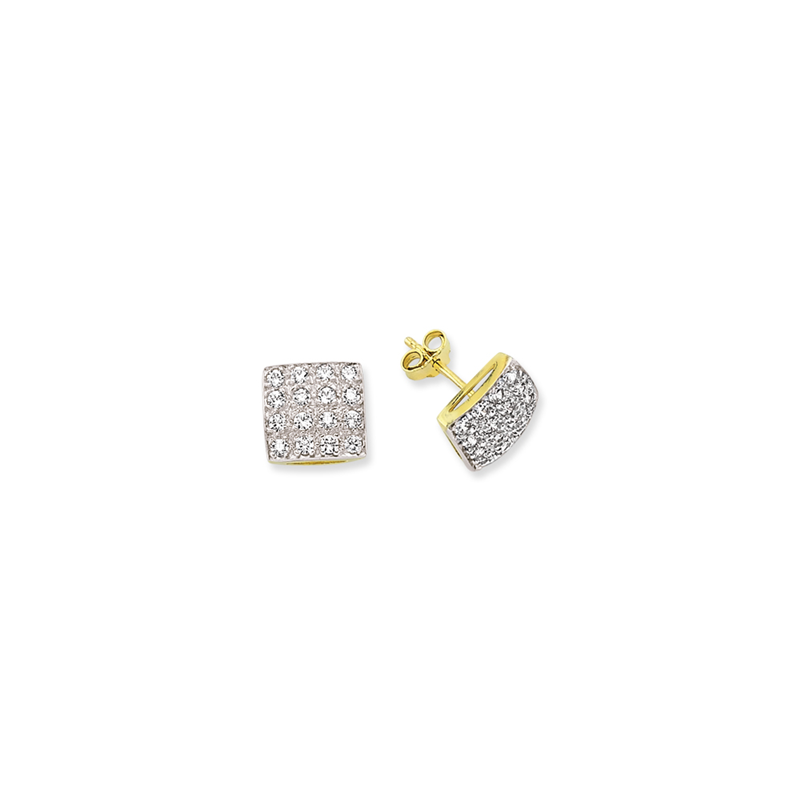 9ct Yellow Gold CZ Square Stud Earrings
