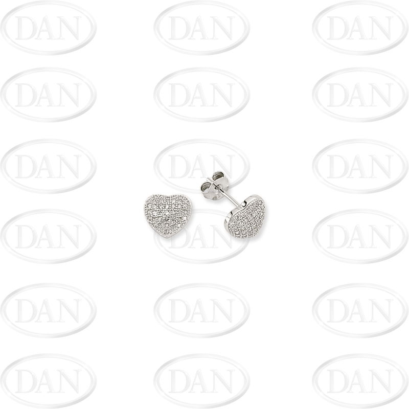 Sterling Silver CZ Micropave Heart Studs