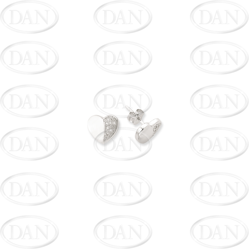 Sterling Silver CZ Micropave Heart Studs