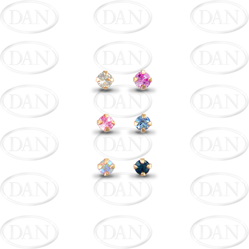 9ct Yellow Gold Nose Studs Set (Assorted Colour 2mm Austrian Crystal)