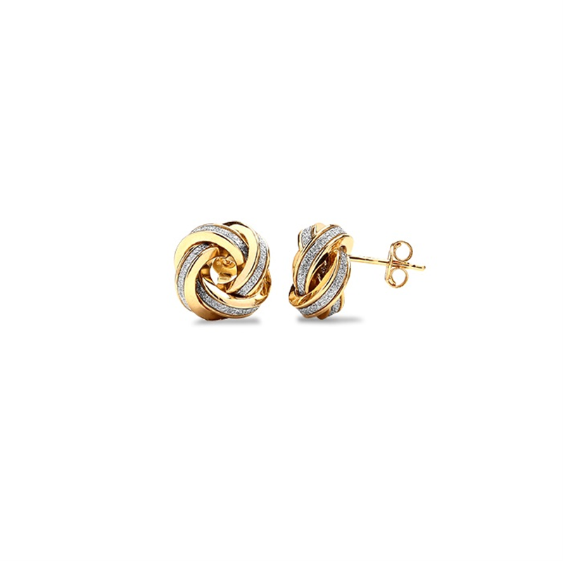 9ct YG Glitter Lovers Knot Stud Earrings