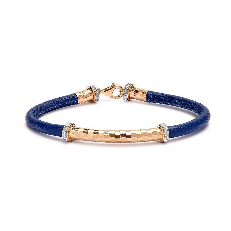 Gold Plated Sterling Silver & Glitter Bar on Blue Cord Bracelet