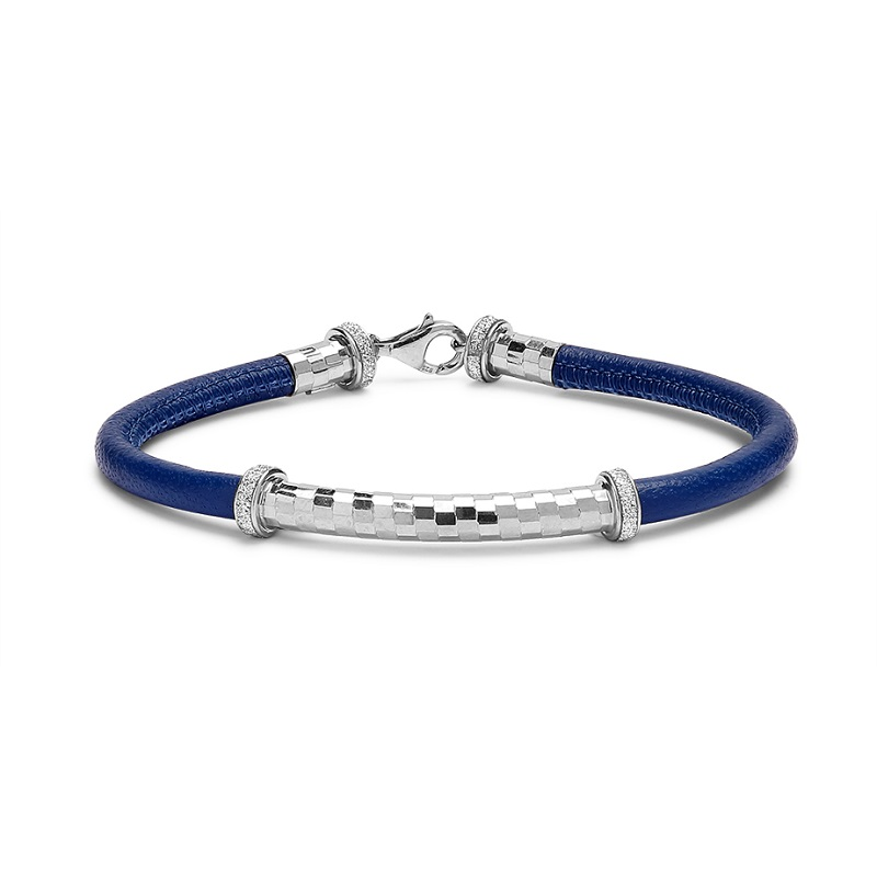 Sterling Silver & Glitter Bar on Blue Cord Bracelet
