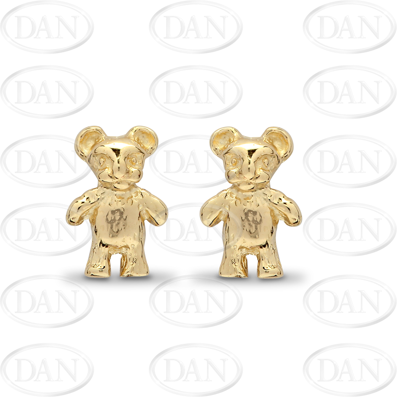 9ct Yellow Gold Kids Teddy Bear Stud Earrings