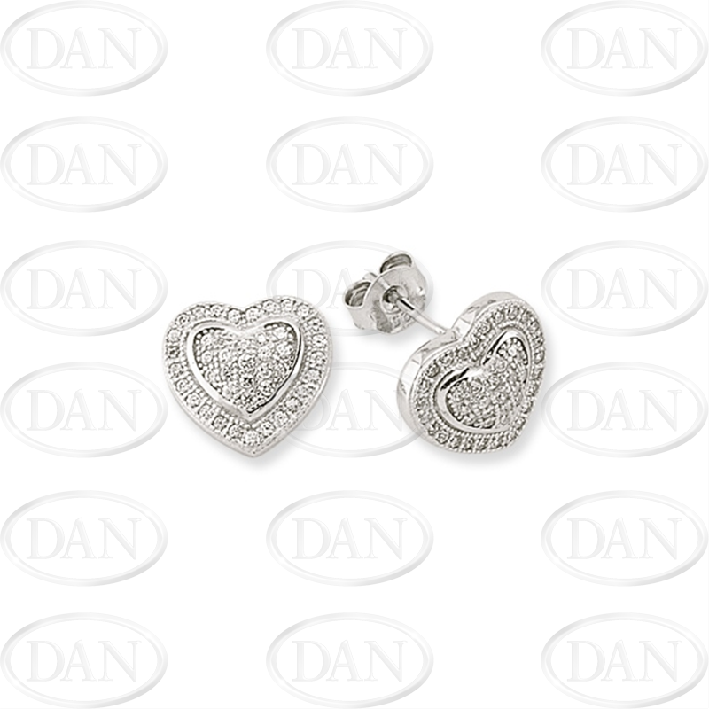 Sterling Silver CZ Micropave Heart Studs