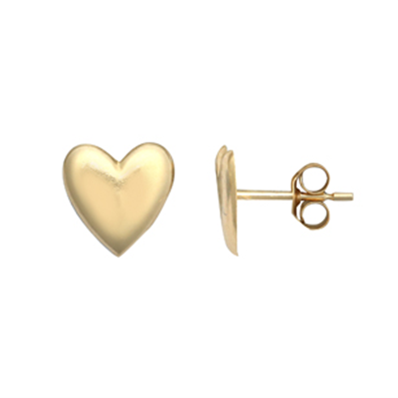 9ct YG Plain Heart Studs Earrings