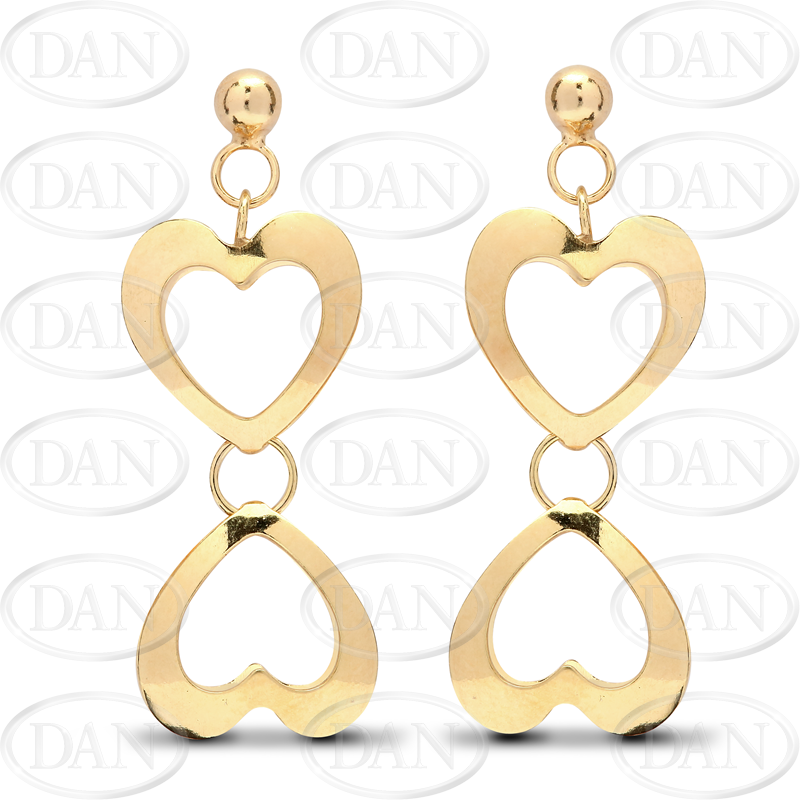 9ct Yellow Gold Fancy Double Heart Drop Earrings
