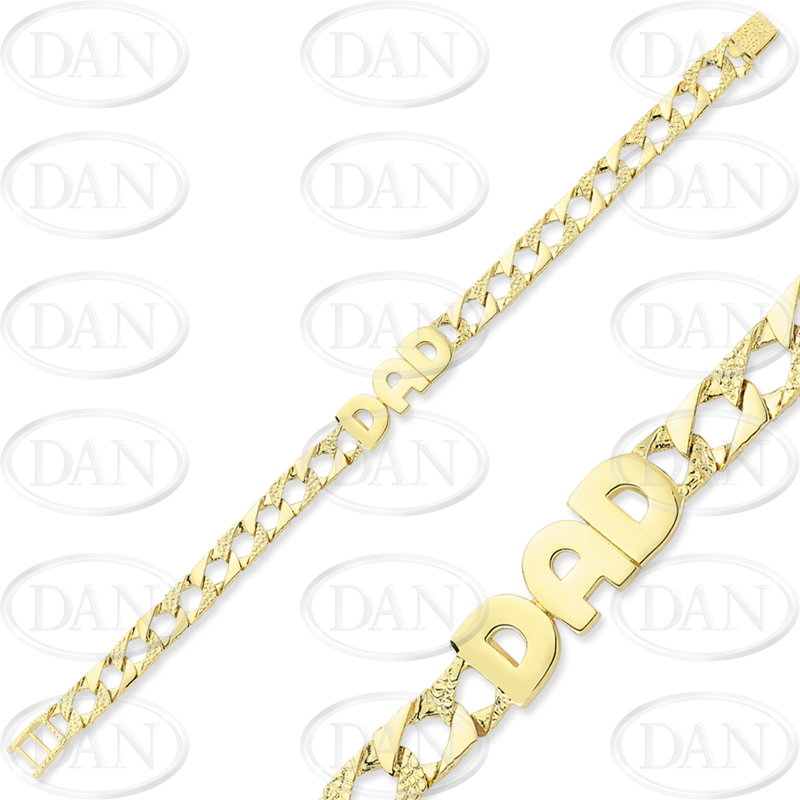 9ct YG Dad Plain & Engraved Bracelet