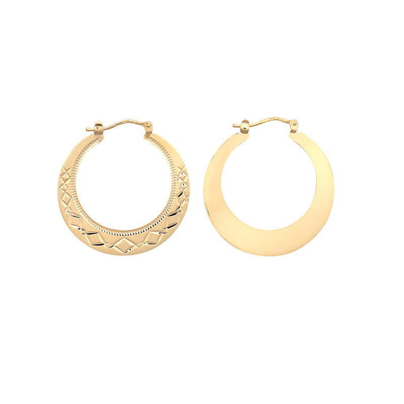 9ct Yellow Gold Diamond Cut Flat Round Earrings